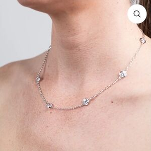 Kenneth Jay Lane Silver Tone CZ Station Necklace